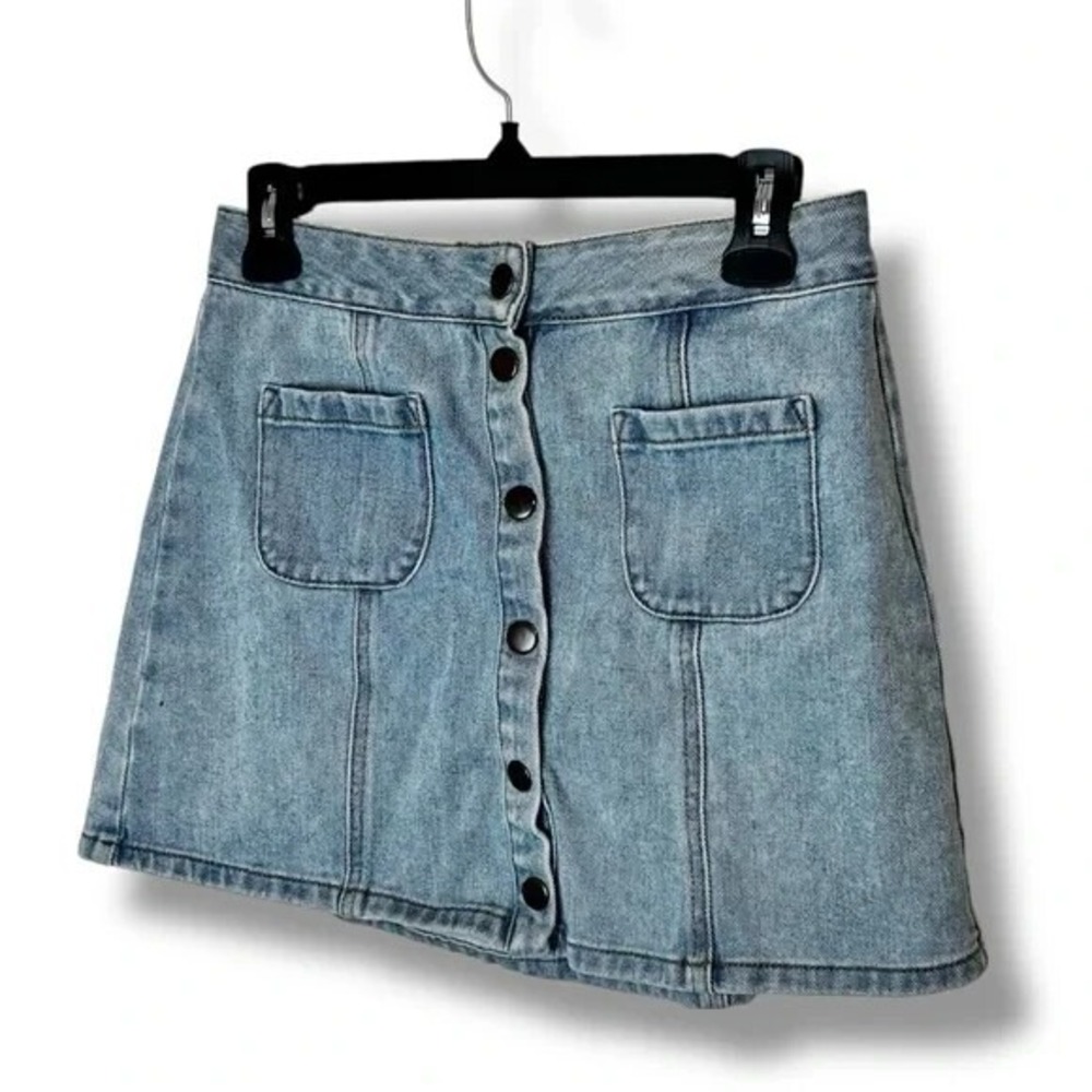 Brandy Melville Denim Snap Front Mini Skirt‎ Size 27